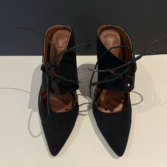 Black Suede Lace Up High Heeled Mule Size 8.5 - Picture 3 of 9